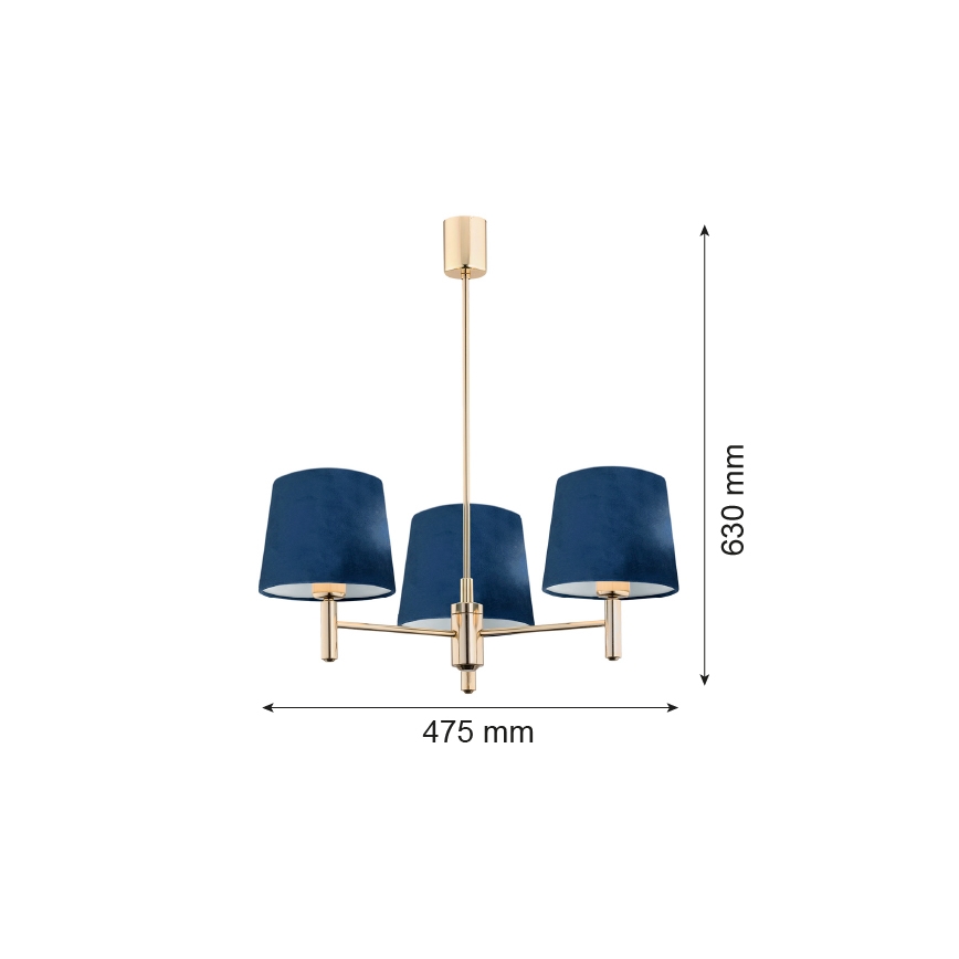 Argon 1485 - Lámpara colgante PONTE 3xE27/15W/230V azul/latón