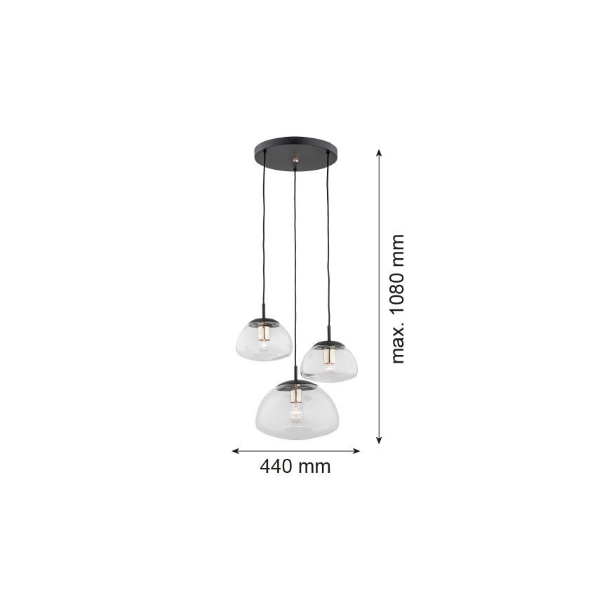 Argon 1492 - Lámpara colgante de cable TRINI 3xE27/15W/230V negro