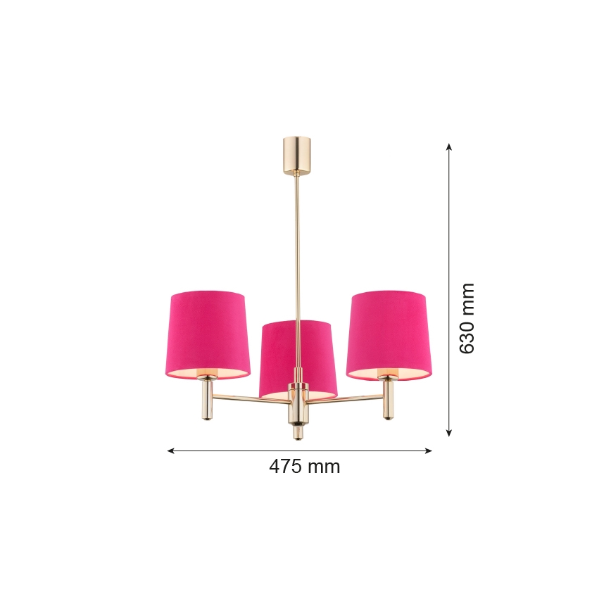 Argon 1498 - Lámpara colgante PONTE 3xE27/15W/230V rosa/latón
