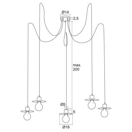Argon 2078 - Lámpara colgante CORSO 5xE27/15W/230V araña negro