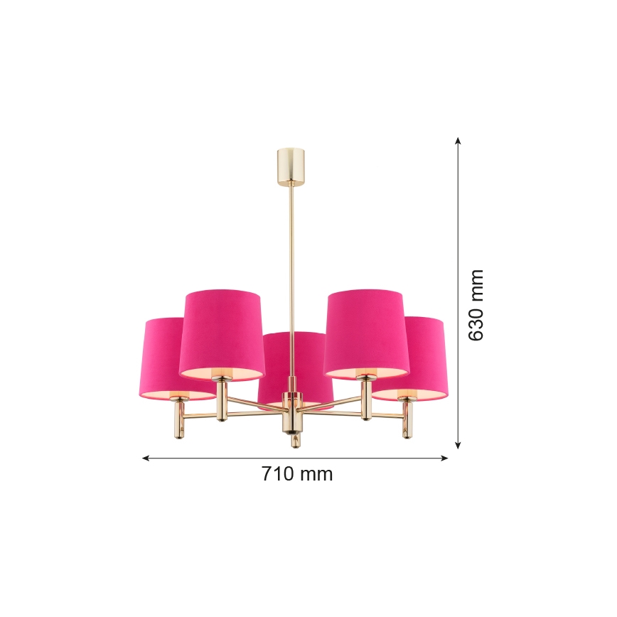 Argon 2089 - Lámpara colgante PONTE 5xE27/15W/230V rosa/latón