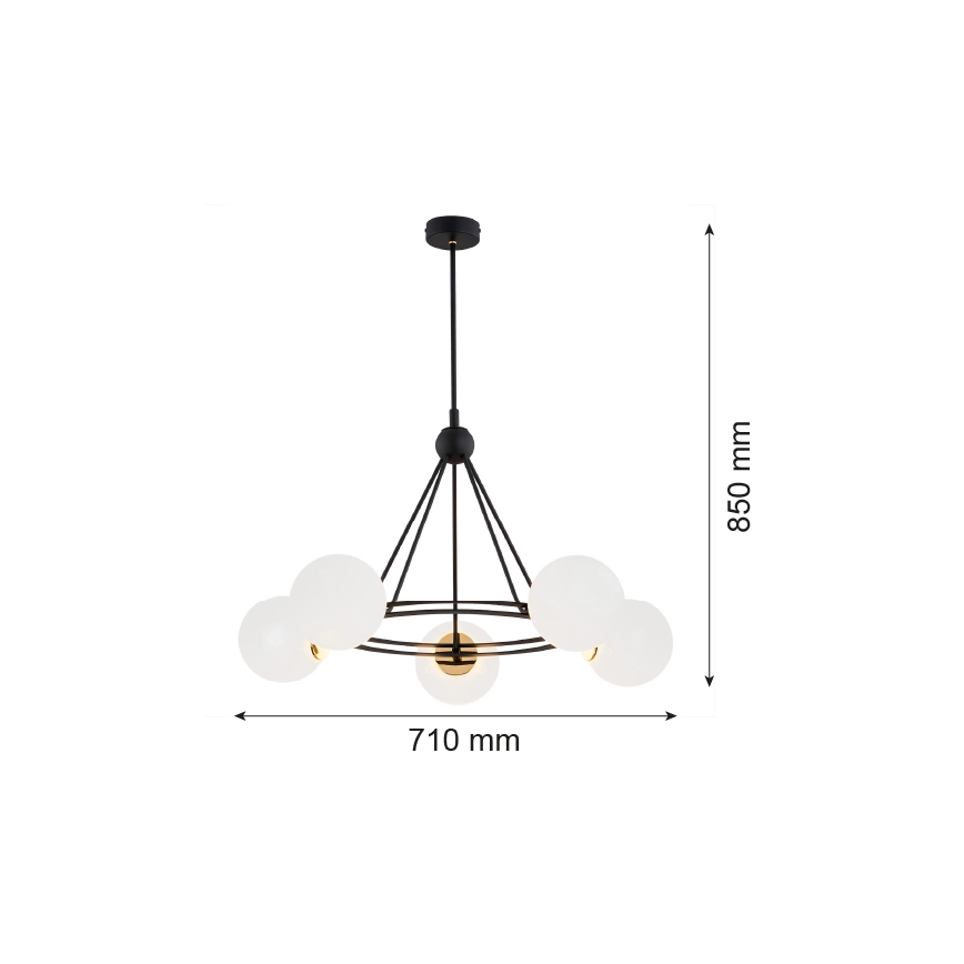 Argon 2119 - Lámpara colgante AMALFI 5xE27/15W/230V negro/blanco