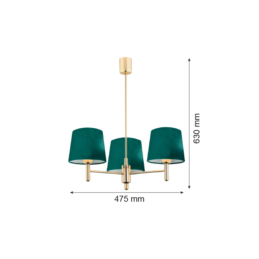 Argon 6192 - Lámpara colgante PONTE 3xE27/15W/230V verde/latón