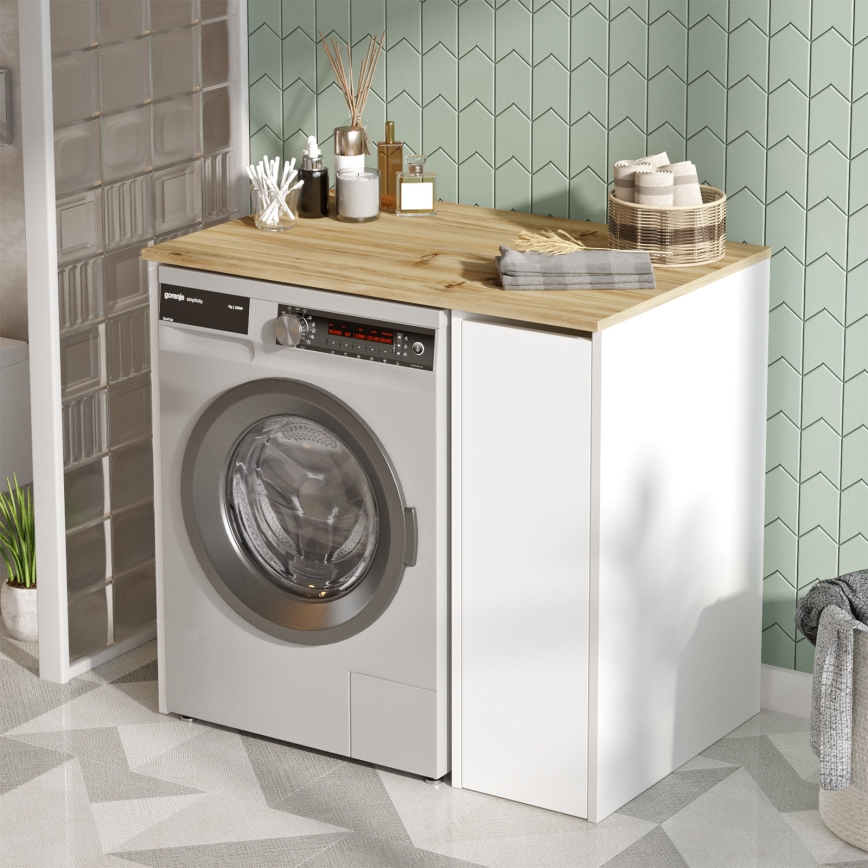 Armario para lavadora con espacio de almacenamiento 88,3x93,5 cm blanco/nogal