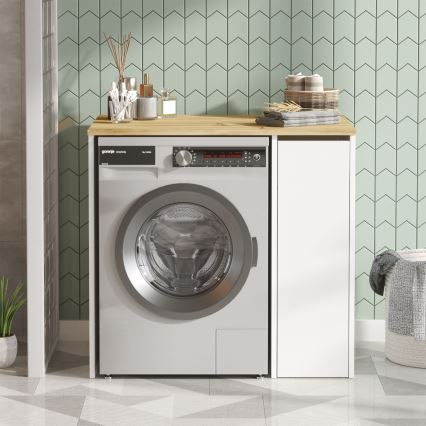 Armario para lavadora con espacio de almacenamiento 88,3x93,5 cm blanco/nogal