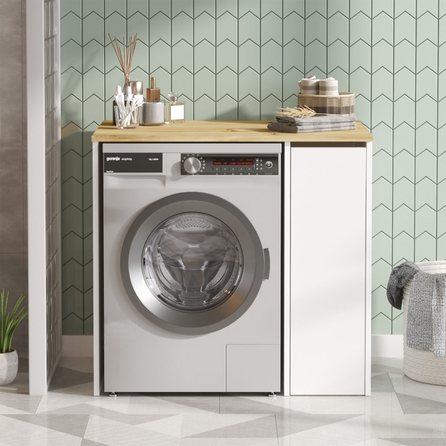 Armario para lavadora con espacio de almacenamiento 88,3x93,5 cm blanco/nogal
