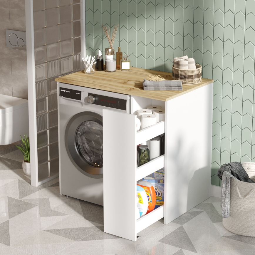 Armario para lavadora con espacio de almacenamiento 88,3x93,5 cm blanco/nogal