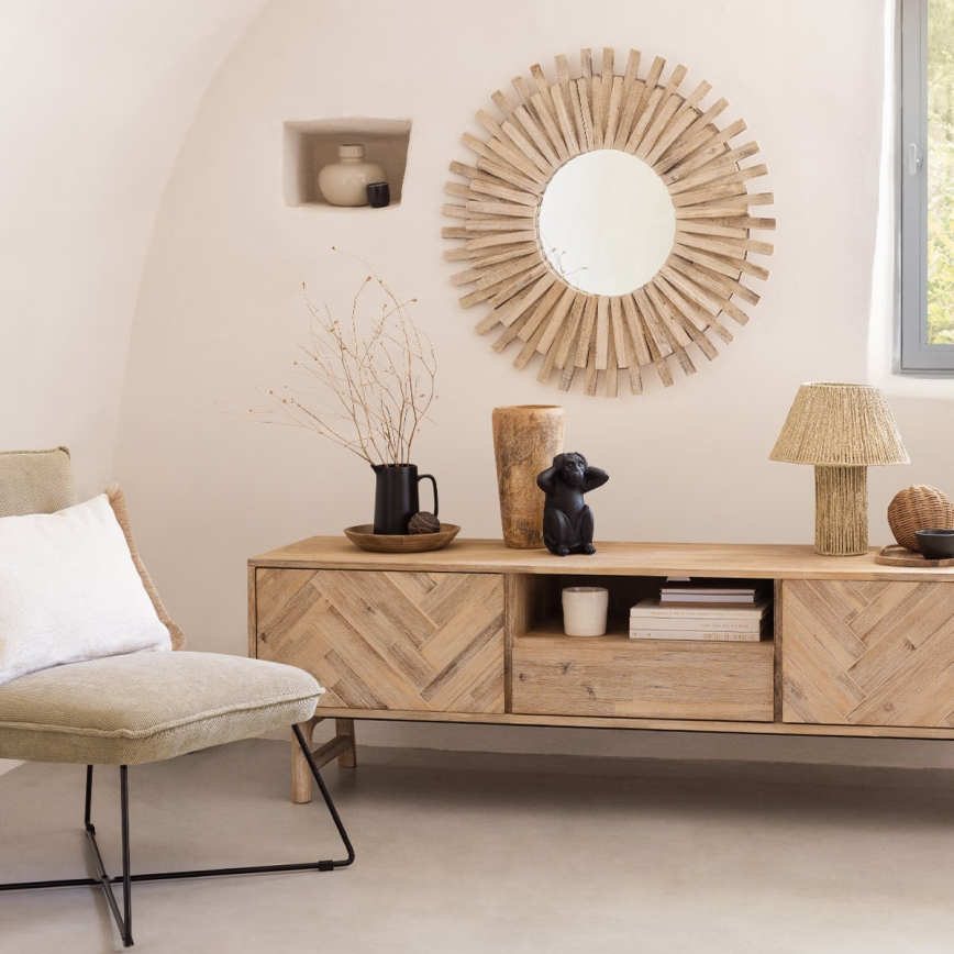 Atmosphera - Espejo de pared MANON diá. 88 cm abeto