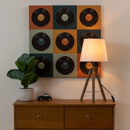 Atmosphera - Lámpara de mesa RUNO 1xE27/25W/230V madera/blanco
