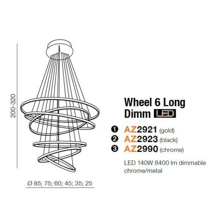 Azzardo AZ2923 - LED Lámpara colgante regulable WHEEL 6xLED/140W/230V