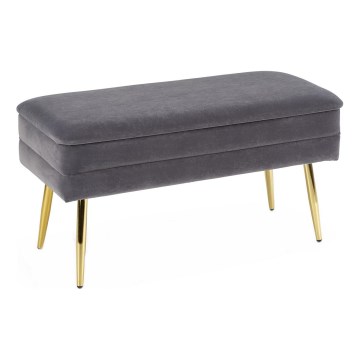 Banco acolchado con espacio de almacenamiento VELVA 37x78 cm gris/dorado