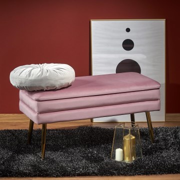 Banco con espacio de almacenamiento VELVA 37x78 cm rosa/dorado