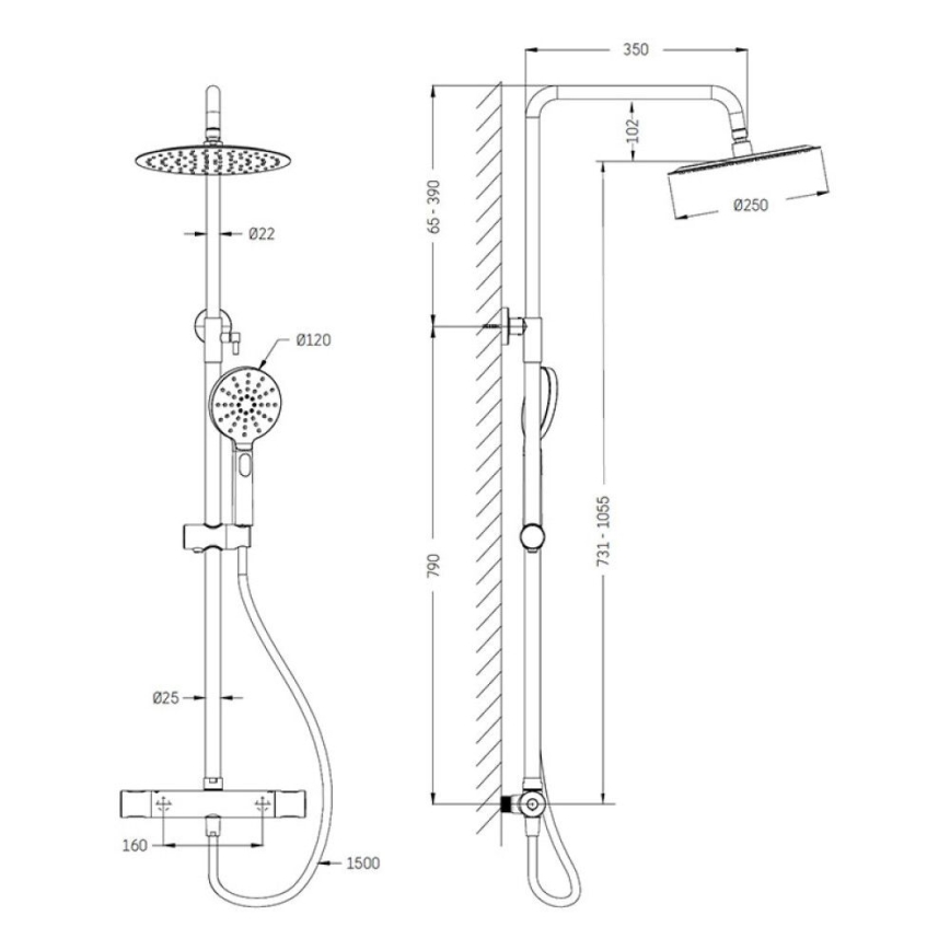 BAÑO DELUXE 31-120-07-64-00 - Conjunto de ducha con grifo termostático DRAGOR latón brillante