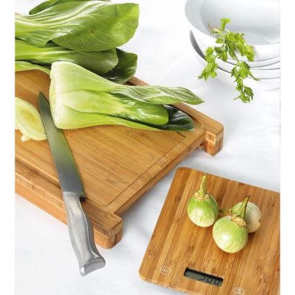 Báscula digital de cocina + tabla de cortar de bambú