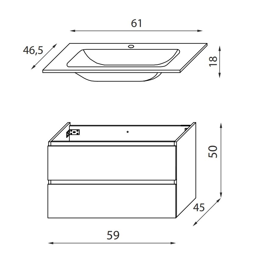 BATH DELUXE 03-060-63-01-01 - Mueble de baño con un lavabo KENWOOD 61 cm blanco mate