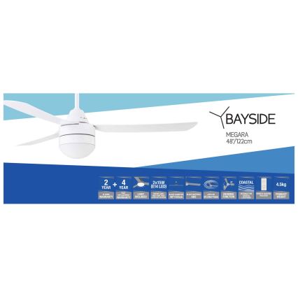 BAYSIDE 531016 - Ventilador de techo MEGARA 2xE14/15W/230V blanco + control remoto