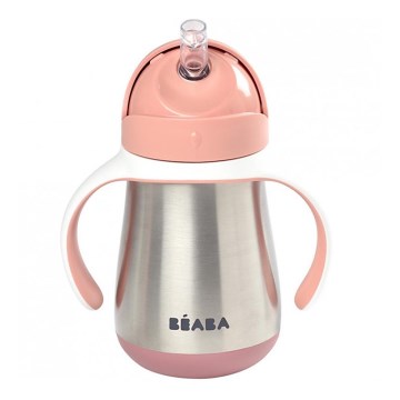 Beaba - Taza termoaislante con pajita 250 ml rosa