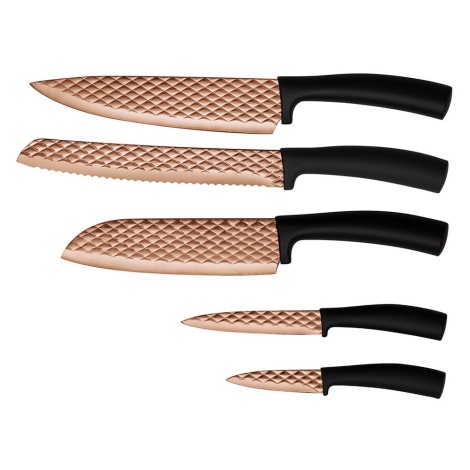 BerlingerHaus - Juego de cuchillos de acero inoxidable 5 piezas negro/oro rosa