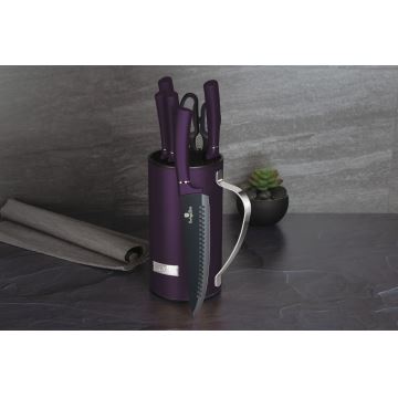 BerlingerHaus - Juego de cuchillos de acero inoxidable con soporte 7 pzs. púrpura/negro