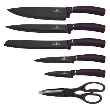 BerlingerHaus - Juego de cuchillos de acero inoxidable con soporte 7 pzs. púrpura/negro