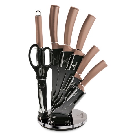 BerlingerHaus - Juego de cuchillos de acero inoxidable con soporte 8 pzas oro rosa/negro