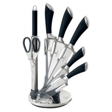 BerlingerHaus - Juego de cuchillos de acero inoxidable con soporte 8 pzas plata/negro