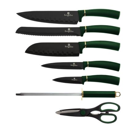 BerlingerHaus - Juego de cuchillos de acero inoxidable con soporte 8 pzas verde/dorado
