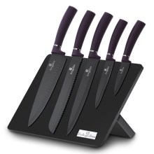 BerlingerHaus - Juego de cuchillos de acero inoxidable con soporte magnético 6 pzas púrpura/negro