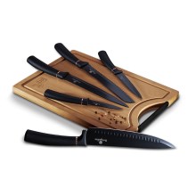 BerlingerHaus - Juego de cuchillos de acero inoxidable con tabla de cortar de bambú 6 piezas negro