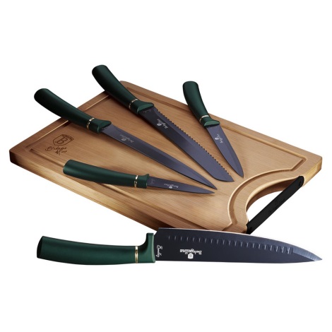 BerlingerHaus - Juego de cuchillos de acero inoxidable con tabla de cortar de bambú 6 piezas verde