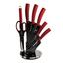 BerlingerHaus - Juego de cuchillos de acero inoxidable en soporte 8 piezas rojo