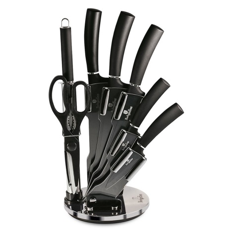 BerlingerHaus - Juego de cuchillos de acero inoxidable en soporte 8 pzas negro