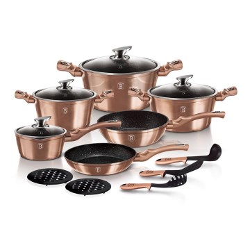 BerlingerHaus - Juego de utensilios de cocina con superficie de mármol 15 piezas oro rosa