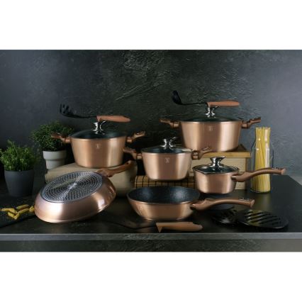 BerlingerHaus - Juego de utensilios de cocina con superficie de mármol 15 piezas oro rosa