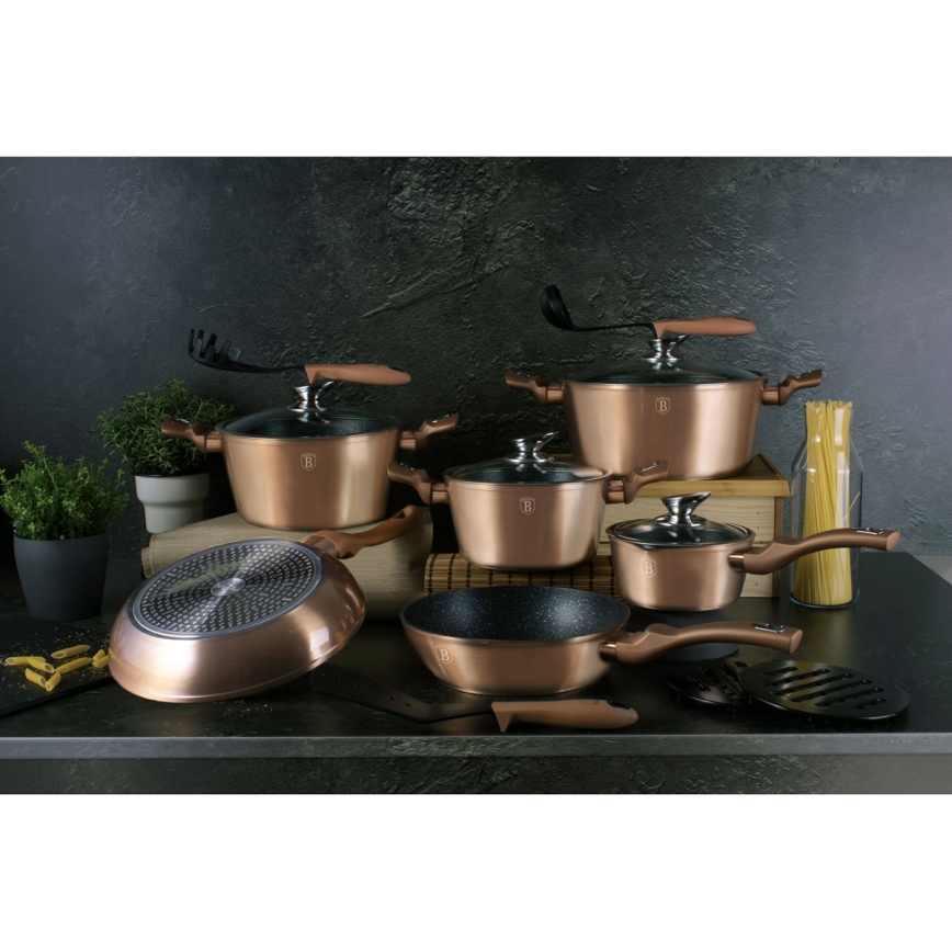 BerlingerHaus - Juego de utensilios de cocina con superficie de mármol 15 piezas oro rosa