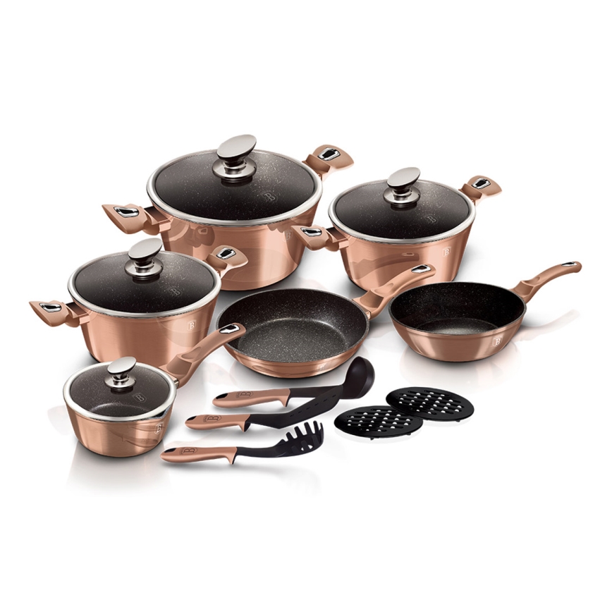 BerlingerHaus - Juego de utensilios de cocina con superficie de mármol 15 piezas oro rosa