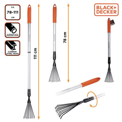BLACK+DECKER - Telescópico rastrillo 78-111 cm