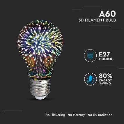 Bombilla decorativa LED 3D FILAMENT A60 E27/3W/230V 3000K