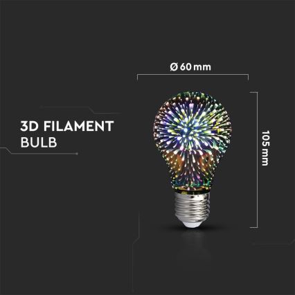 Bombilla decorativa LED 3D FILAMENT A60 E27/3W/230V 3000K