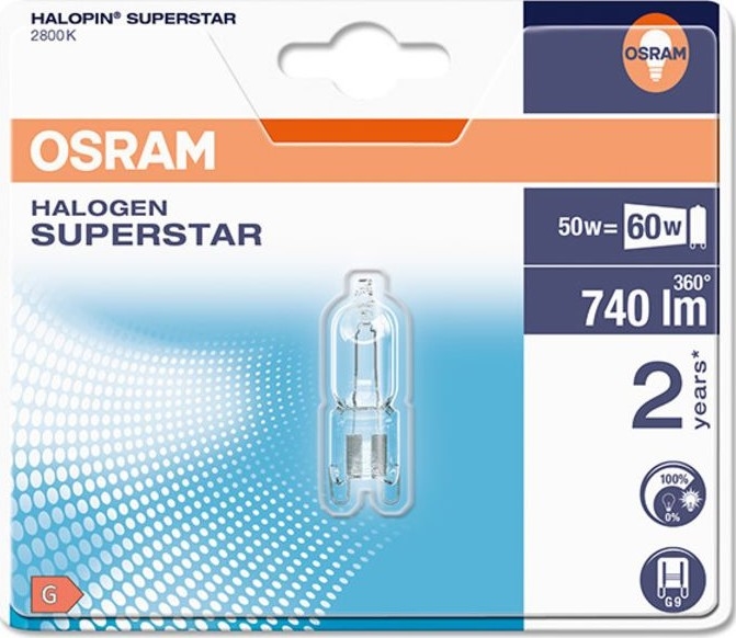 Bombilla industrial HALOPIN G9/50W/230V 2800K - Osram