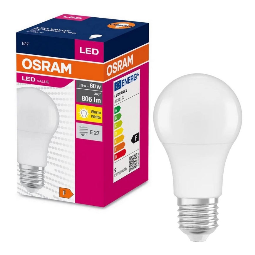 Bombilla LED A60 E27/8,5W/230V 2700K - Osram