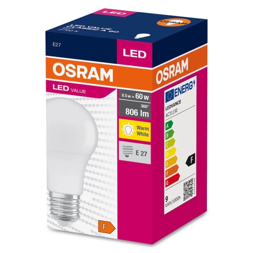 Bombilla LED A60 E27/8,5W/230V 2700K - Osram