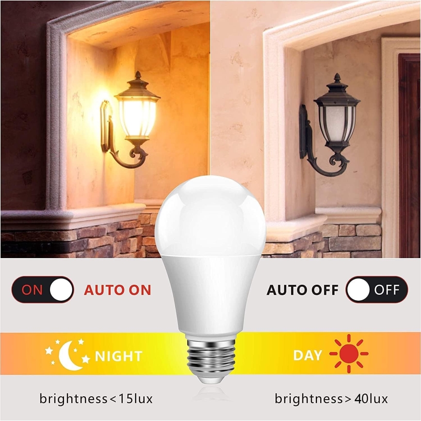 Bombilla LED con sensor crepuscular ECOLINE A60 E27/9W/230V 3000K -  Brilagi