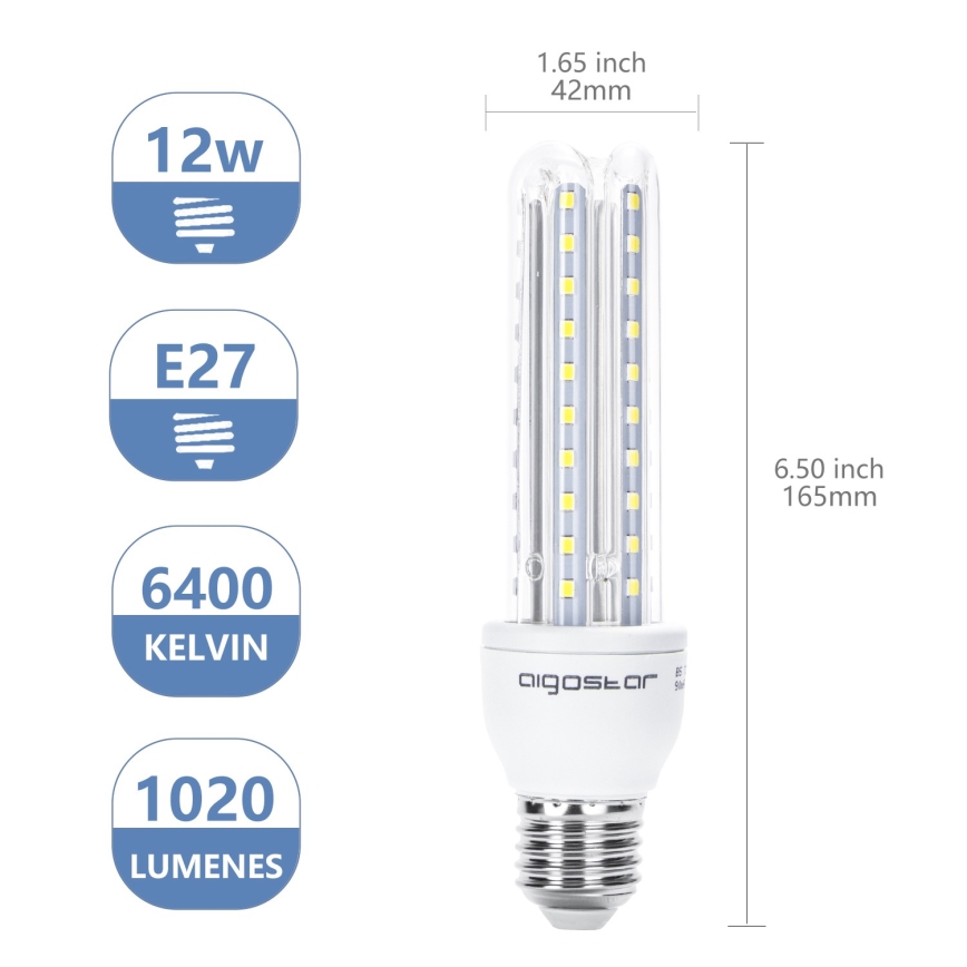 Bombilla LED E27/12W/230V 6500K - Aigostar
