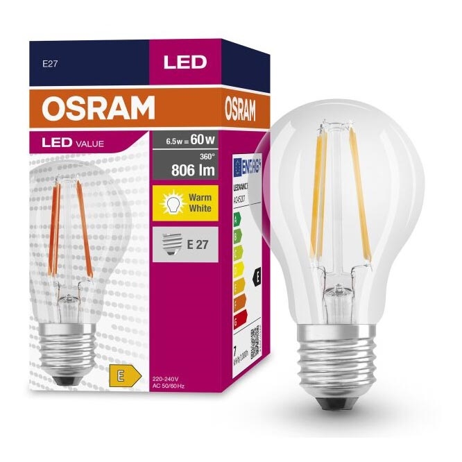 Bombilla LED FILAMENT A60 E27/6,5W/230V 2700K - Osram