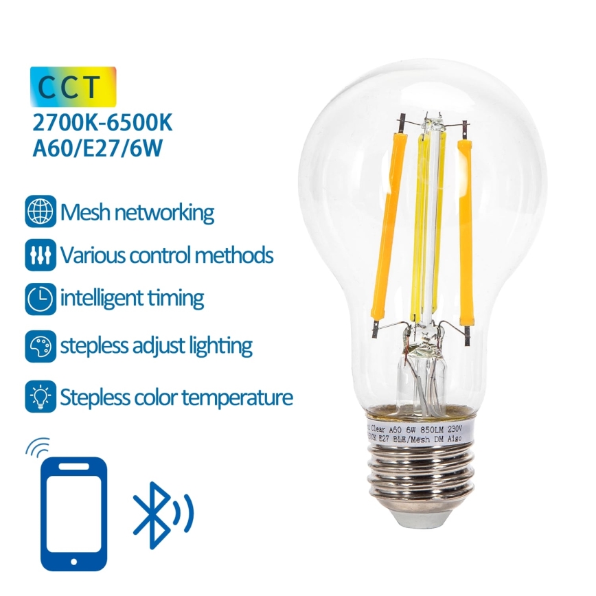 Bombilla LED regulable FILAMENT MESH Inteligente A60 E27/6W/230V 2700-6500K - Aigostar