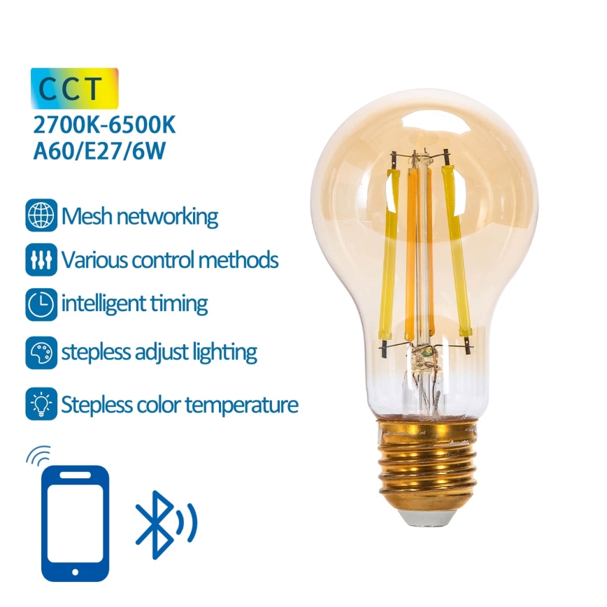 Bombilla LED regulable FILAMENT MESH Inteligente A60 E27/6W/230V 2700-6500K - Aigostar