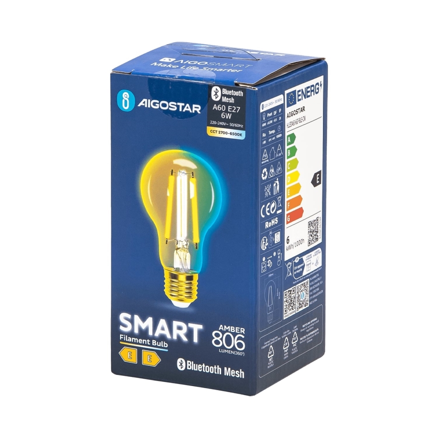 Bombilla LED regulable FILAMENT MESH Inteligente A60 E27/6W/230V 2700-6500K - Aigostar
