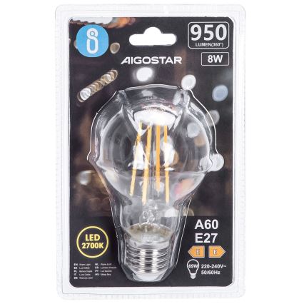 Bombilla LED FILAMENT A60 E27/8W/230V 2700K - Aigostar