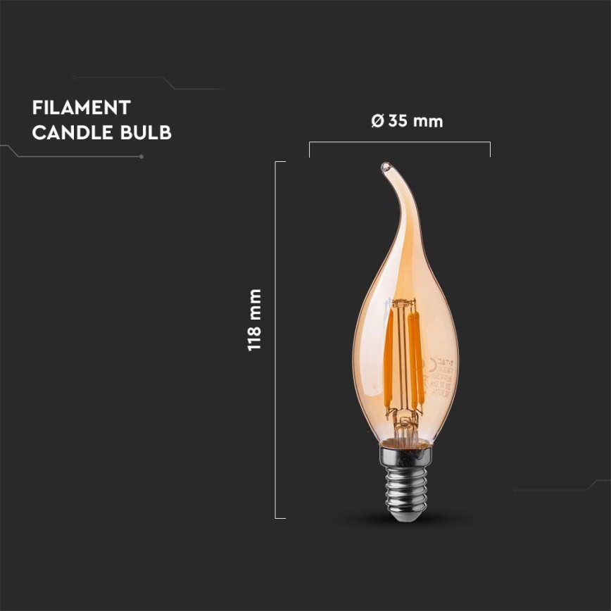 Bombilla LED FILAMENT AMBER E14/4W/230V 2200K